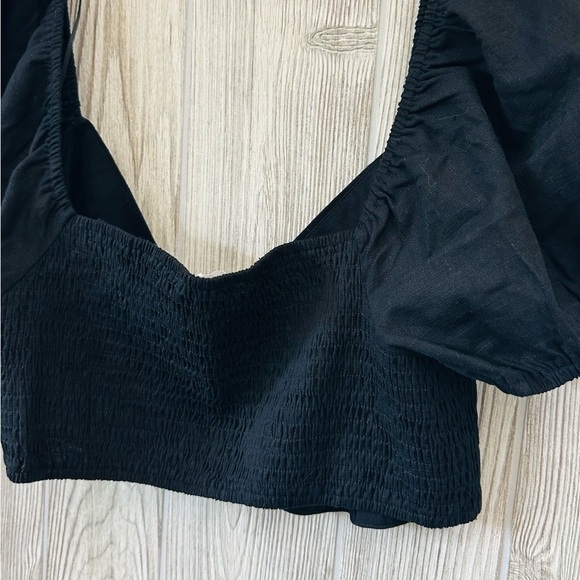 NEW! LINEN ELODIE Crop Top in black! Size XL Puff Sleeve Boho Summer - Picture 5 of 7